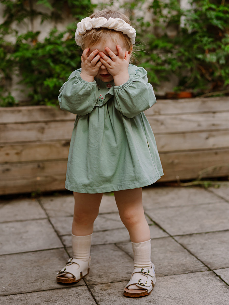 Ely Embroidered Jersey Romper, Pea Green – view 7