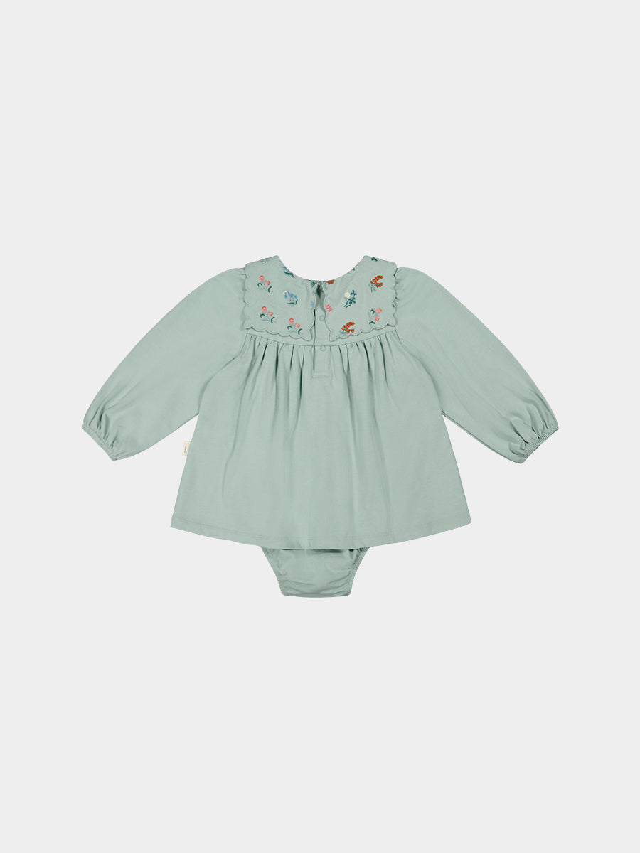 Ely Embroidered Jersey Romper, Pea Green – view 8